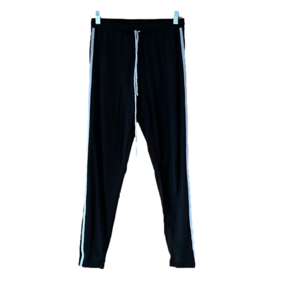 AQ Sports Black Joggers with Gray Stripes Large